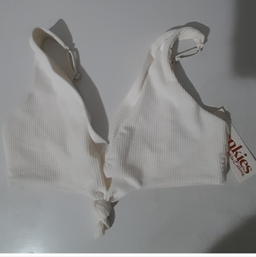 Frankie's Bikinis White Ribbed Bikini Top